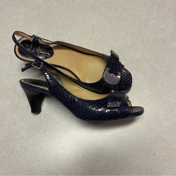 Cole Haan 7B Black Slingback Open Toe heel shoes - Picture 5 of 9